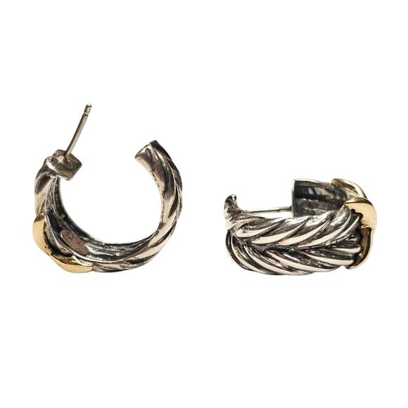 Vintage Italian Sterling Silver 18K Gold Cable Hoop Earrings - Picture 2 of 4